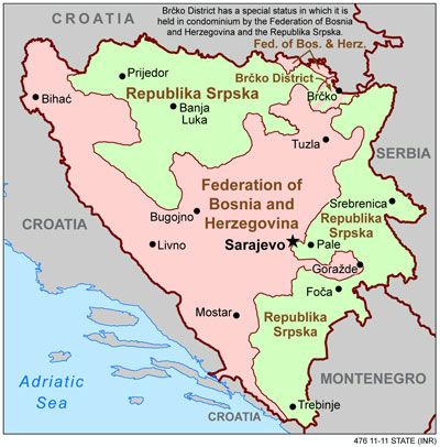 Date: 2011 Description: Map of Bosnia and Herzegovina. - State Dept Image