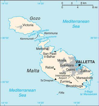 Date: 2010 Description: Map of Malta. © World Factbook map.