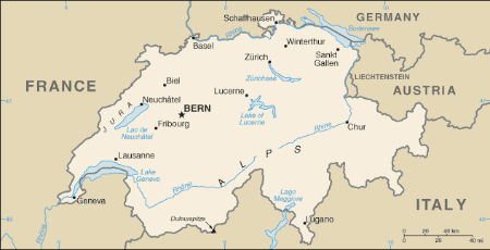 Date: 02/28/2012 Description: Map of Switzerland. © CIA World Factbook Image.