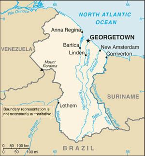 Date: 10/01/2009 Description: Map of Guyana. © CIA World Factbook