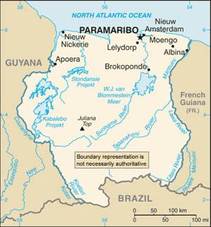 Date: 10/01/2009 Description: Map of Suriname. © CIA World Factbook