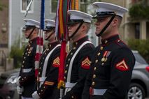 The Marine Corps Color Guard performs during the Barracks Row Fall Festival on 8th St. SE, Washington, D.C., Sept. 28.