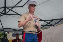 Col. Christian G. Cabaniss, Marine Barracks Washington, D.C., commanding officer, speaks during the Barracks Row Fall Festival on 8th St. SE, Washington, D.C., Sept. 28.