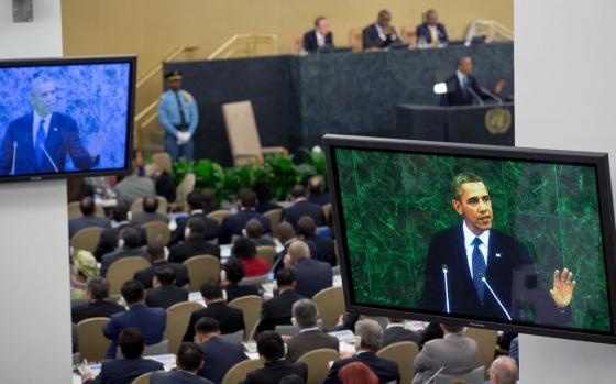 President Barack Obama delivers remarks during his address to the United Nations General Assembly