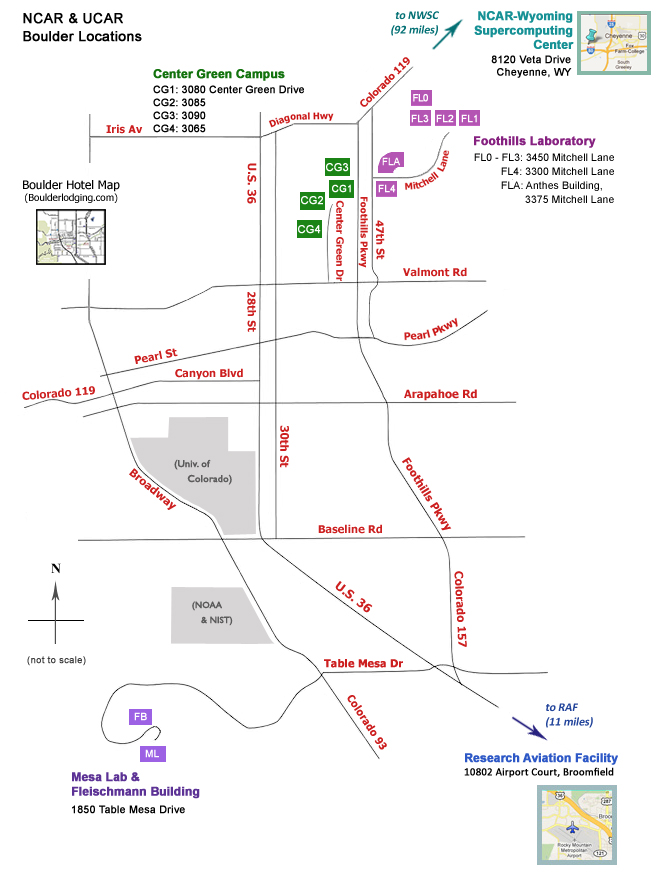 Map of Boulder, Colorado, showing NCAR & UCAR locations