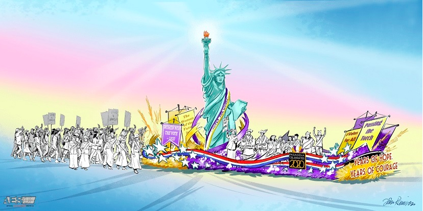 The Centennial of Women's Right to Vote Takes Off with a Celebration Float in the 2020 Rose Parade