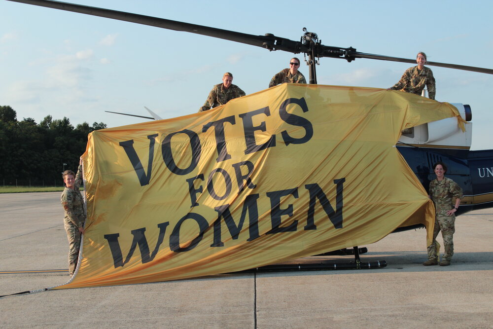 Pilots from Women-Led Centennial Flyover with Votes for Women Banner_Credit_ Stephanie Marsellos_Women's Suffrage Centennial Commission.JPG