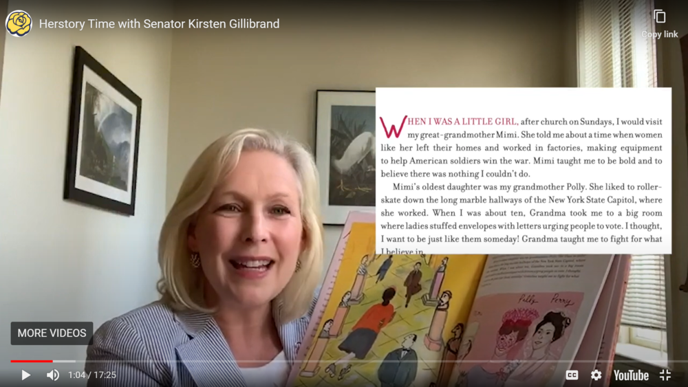 Senator Kirsten Gillibrand reading  Bold &amp; Brave: Ten Heroes Who Won Women the Right to Vote