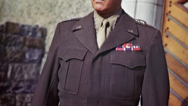 01 Jan 1943 — Waist-up portrait of General George S. Patton, Jr. in uniform, 1943.   UPI color slide. — Image by © Bettmann/CORBIS
