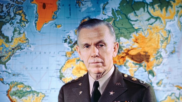 ca. 1943, Washington, DC, USA — This photo shows Chief of Staff General George C. Marshall at his headquarters in the War Department, located in the Washington office. — Image by © Bettmann/CORBIS
