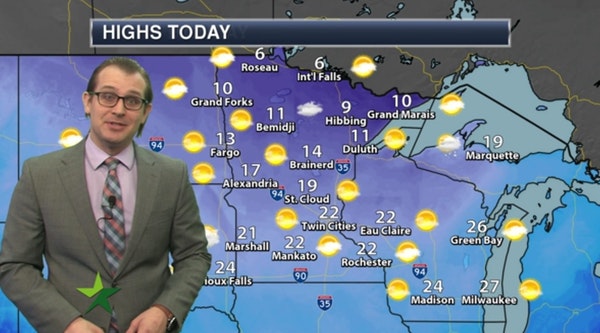 Afternoon forecast: Mostly sunny and colder; high 22
