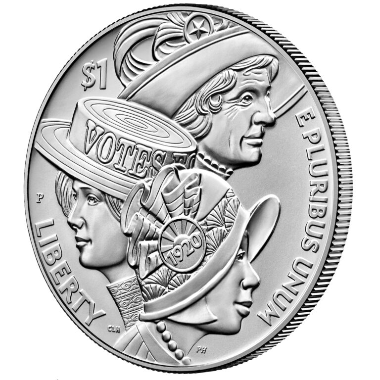 2020 Women's Suffrage Centennial Commemorative Silver Dollar Uncirculated Obverse Angle