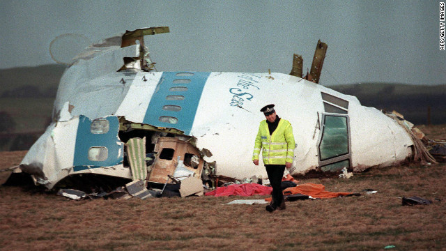 The wreckage of Pan Am Flight 103 that exploded over Lockerbie.
