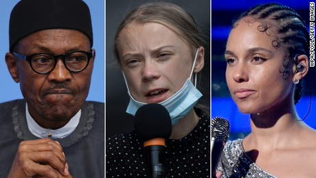 Nigerian President Muhammadu Buhari, Swedish climate activist Greta Thunberg, singer Alicia Keys