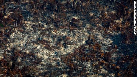 Aerial view of deforestation in Nascentes da Serra do Cachimbo Biological Reserve in Altamira, Para state, Brazil, in the Amazon basin, on August 28, 2019. 