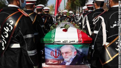 A funeral ceremony held on Monday for Mohsen Fakhrizadeh, Iran&#39;s chief nuclear scientist who was killed last week.