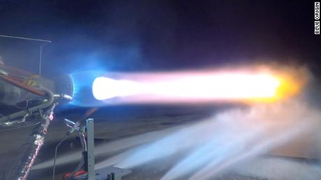 A photo from the fourth thrust chamber test series of the BE-7 engine at NASA Marshall, which lasted 10 seconds.