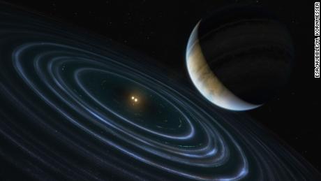 This 11-Jupiter-mass exoplanet called HD106906 b occupies an unlikely orbit around a double star 336 light-years away and it may be offering clues to something that might be much closer to home: a hypothesized distant member of our Solar System dubbed &quot;Planet Nine.&quot; This is the first time that astronomers have been able to measure the motion of a massive Jupiter-like planet that is orbiting very far away from its host stars and visible debris disc.