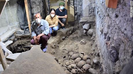 Archaeologists have discovered another section of a wall of skulls in Mexico City.