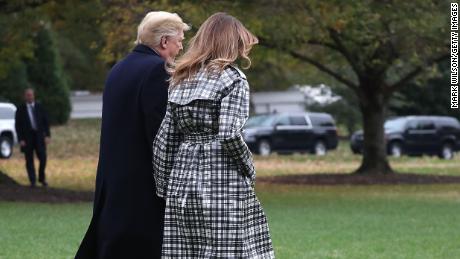 WASHINGTON, DC - NOVEMBER 09: U.S. President Donald Trump and first lady Melania Trump walk to Marine One before departing from the South Lawn of the White House on November 9, 2018 in Washington, DC. President Trump is traveling to France to attend ceremonies marking the 100th anniversary of the end of World War I.  (Photo by Mark Wilson/Getty Images)