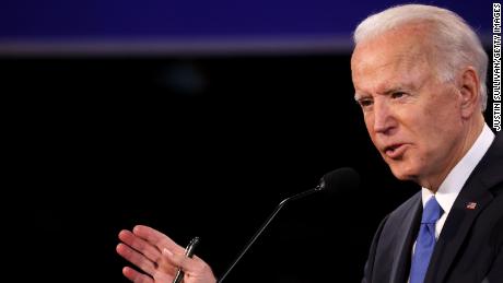 Democratic presidential nominee Joe Biden participates in the final presidential debate against U.S. President Donald Trump at Belmont University on October 22, 2020 in Nashville, Tennessee.