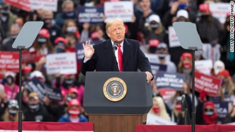 LONDONDERRY, NH - OCTOBER 25:  U.S. President Donald Trump speaks during a campaign rally on October 25, 2020 in Londonderry, New Hampshire. President Trump continues to campaign ahead of the November 3rd presidential election.  (Photo by Scott Eisen/Getty Images)