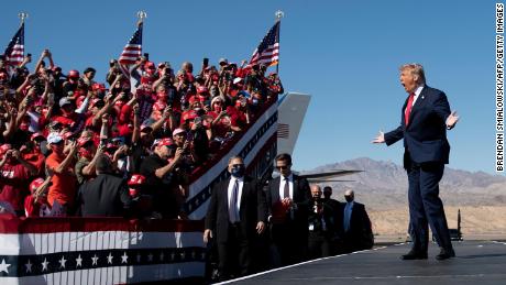 US President Donald Trump arrives for a Make America Great Again rally at Laughlin/Bullhead International Airport October 28, 2020, in Bullhead City, Arizona.