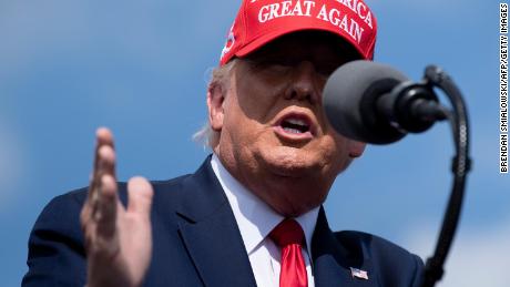 US President Donald Trump speaks at a &quot;Make America Great Again&quot; rally at Raymond James Stadium&#39;s parking lot on October 29, 2020, in Tampa, Florida.