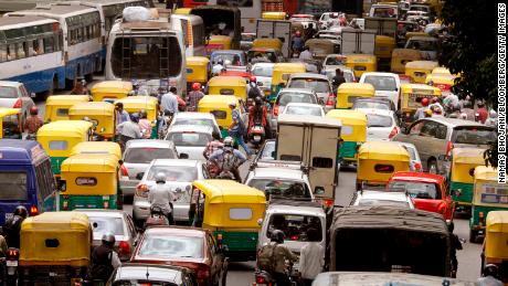 Traffic stands in a queue on Residency Road in downtown Bangalore, India, on Friday, June 22, 2012. The city&#39;s traffic jams make it the sixth-most painful worldwide for commuters and second-worst for parking after New Delhi, according to a 2011 survey of 20 cities by International Business Machines Corp. (Namas Bhojani/Bloomberg/Getty Images)