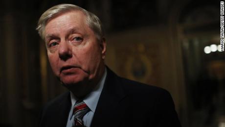 Sen. Lindsey Graham (R-SC) speaks to the media following a break during the Senate impeachment trial at the U.S. Capitol on January 29, 2020 in Washington, DC. Wednesday begins the question-and-answer phase of the impeachment trial that will last up to 16 hours over the next two days.