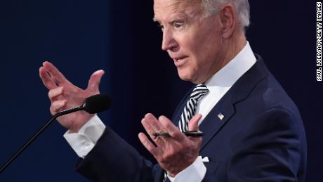 Democratic Presidential candidate and former US Vice President Joe Biden speaks during the first presidential debate at Case Western Reserve University and Cleveland Clinic in Cleveland, Ohio, on September 29, 2020. (Photo by SAUL LOEB / AFP) (Photo by SAUL LOEB/AFP via Getty Images)