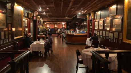 The scene inside Keens, the famed NYC steakhouse, after reopening for indoor dining.