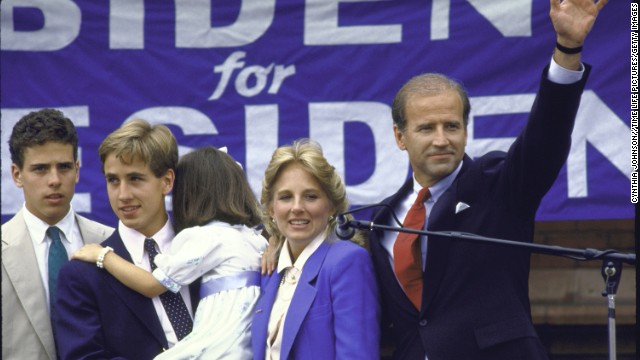 Sen. Joseph R. Biden Jr. standing with his family after announcing his candidacy for the Democratic presidential nomination.  (Photo by Cynthia Johnson//Time Life Pictures/Getty Images)