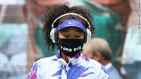 NEW YORK, NEW YORK - SEPTEMBER 12: Naomi Osaka of Japan walks on court in front of virtual fans before her Women&#39;s Singles final match against Victoria Azarenka of Belarus on Day Thirteen of the 2020 US Open at the USTA Billie Jean King National Tennis Center on September 12, 2020 in the Queens borough of New York City. (Photo by Al Bello/Getty Images)