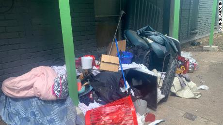 Belongings are piled outside an apartment in Houston. When the eviction takes place, everything gets put out and if unclaimed, it&#39;s all thrown away.