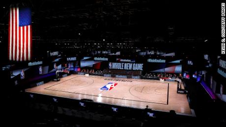 An empty court and bench is shown following the scheduled start time in Game Five of the Eastern Conference First Round between the Milwaukee Bucks and the Orlando Magic during the 2020 NBA Playoffs at AdventHealth Arena at ESPN Wide World Of Sports Complex on August 26, 2020 in Lake Buena Vista, Florida. The Milwaukee Buck have boycotted game 5 reportedly to protest the shooting of Jacob Blake in Kenosha, Wisconsin.