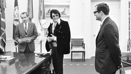 President Richard Nixon meets with Elvis Presley on December 21, 1970 at the White House. 