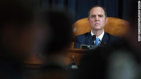 WASHINGTON, DC - NOVEMBER 21: Chair Rep. Adam Schiff (D-CA) and Rep. Devin Nunes (R-CA) look on during testimony by Fiona Hill, the National Security Council&#39;s former senior director for Europe and Russia, and David Holmes, an official from the American embassy in Ukraine, before the House Intelligence Committee in the Longworth House Office Building on Capitol Hill November 21, 2019 in Washington, DC. The committee heard testimony during the fifth day of open hearings in the impeachment inquiry against U.S. President Donald Trump, whom House Democrats say held back U.S. military aid for Ukraine while demanding it investigate his political rivals.  (Photo by Matt McClain-Pool/Getty Images)